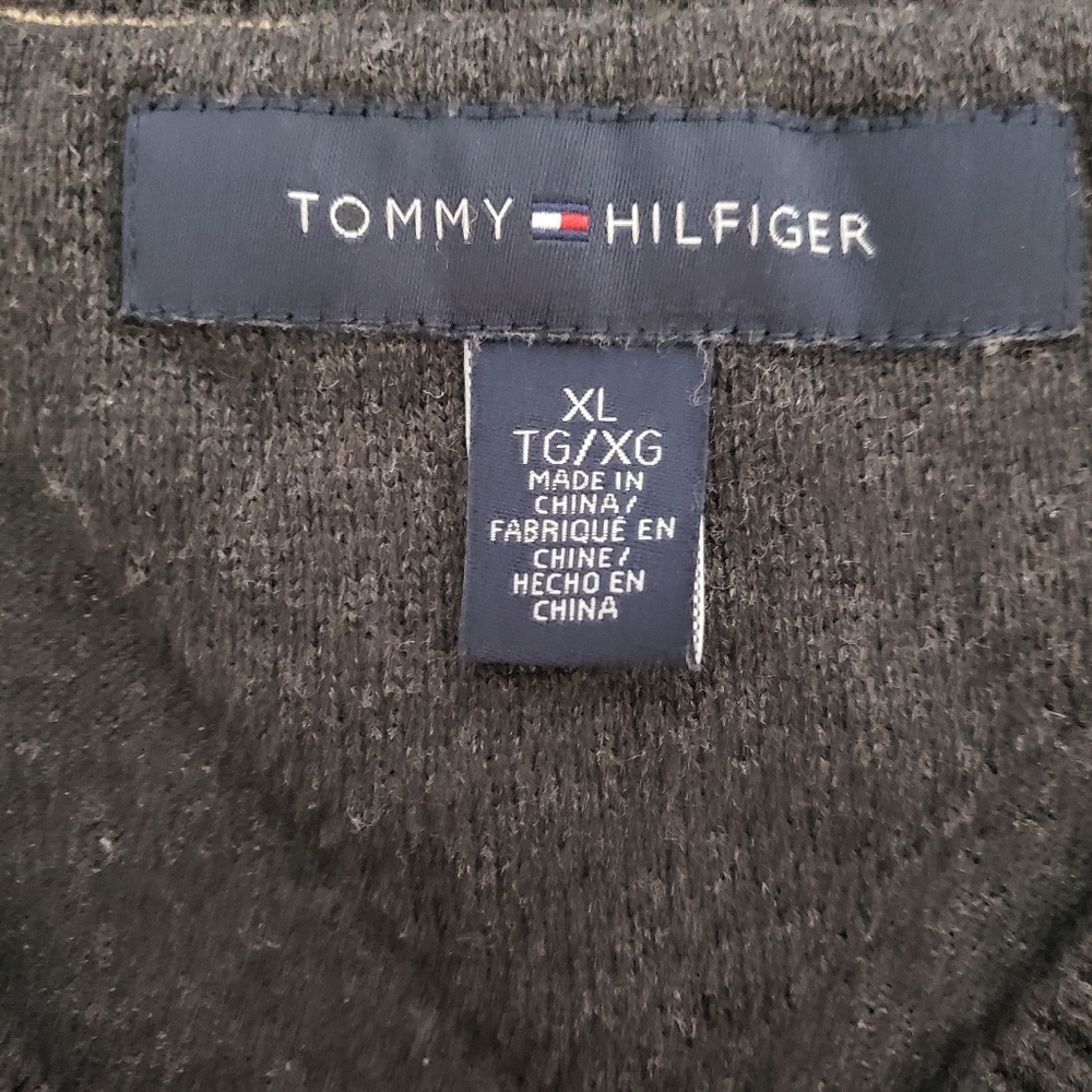 Tommy Hilfiger Y2K Men's Cabincore V-Neck Sweater‎ Gray Green Argyle Size XL - Picture 6 of 7